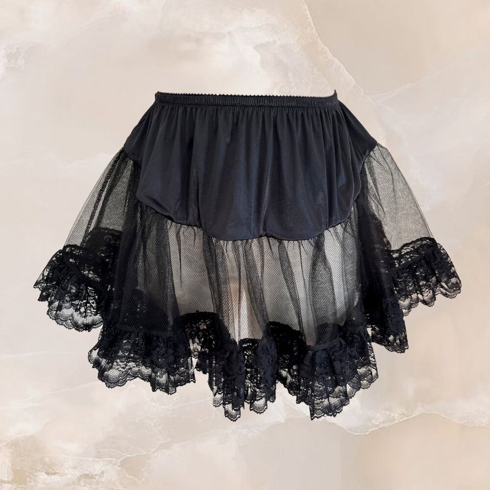VICTORIA'S SECRET Petticoat Underskirt Tulle Skirt Black Mini Short Ruffle Y2K M